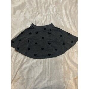 Y2K Divided Grey And Black Heart Patterned Skater Skirt Size XS